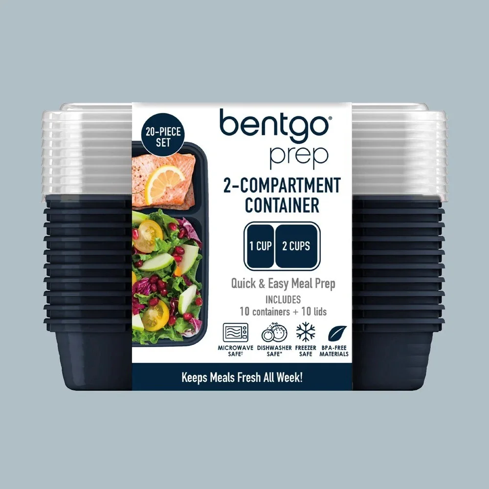 Bentgo® Prep 2-Compartment Containers - 20-Piece Meal Prep Kit - Midnight Blue